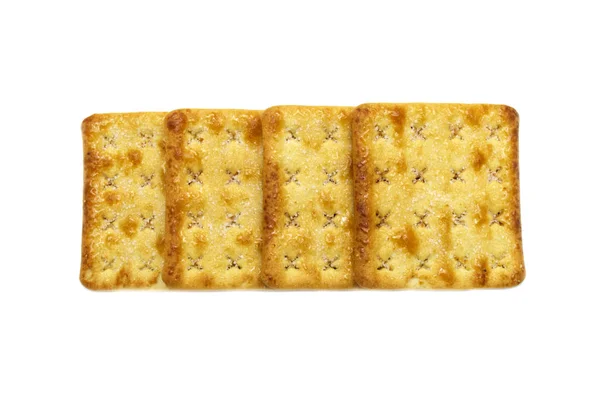 Biscotti Quadrati Cracker Isolati Sfondo Bianco Spuntino Secco Schiacciato — Foto Stock