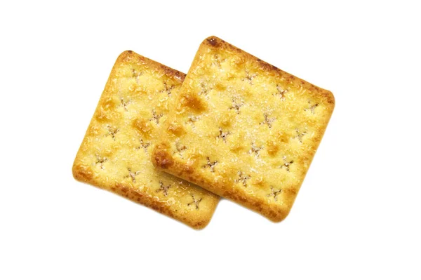 Quadratische Cracker Kekse Isoliert Auf Weißem Hintergrund Trockene Zwischenmahlzeit — Stockfoto