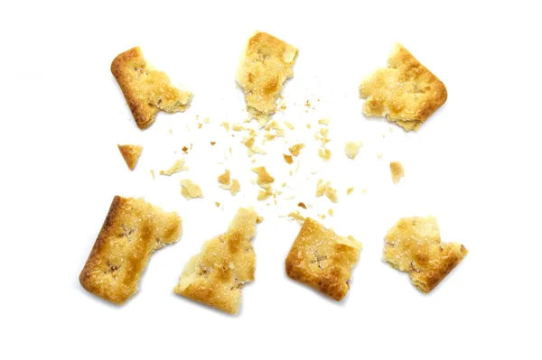 Galletas Rotas Galletas Cuadradas Aisladas Sobre Fondo Blanco Snack Seco — Foto de Stock