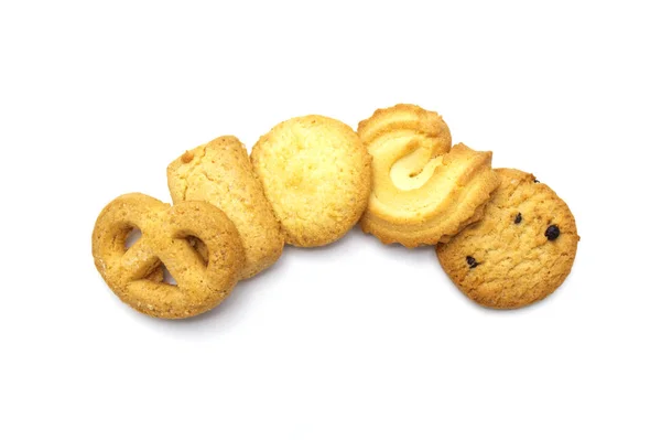 Galletas Mantequilla Estilo Danés Variedad Galleta Aislada Sobre Fondo Blanco — Foto de Stock