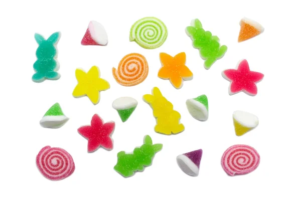 Assorted Various Bright Candies Colorful Gelatin Jelly Sweets Gummy Sugary — Stock Photo, Image