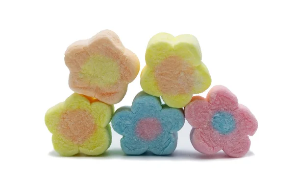 Pastel Sweet Flowers Shape Marshmallows Isolated White Background — Stock Photo, Image