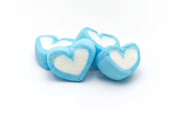 Azul Doce Coração Forma Marshmallow Fundo Branco — Fotografia de Stock