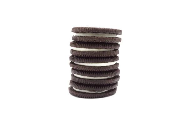 Oreo Kekse Isoliert Auf Weißem Hintergrund Stapelweise Sandwich Schokoladenkekse Mit — Stockfoto