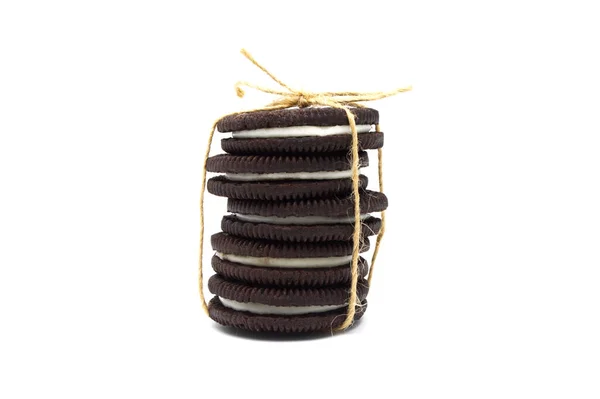 Στοίβα Από Μπισκότα Σοκολάτας Σάντουιτς Γεμίζοντας Ένα Γλυκό Μπισκότα Κρέμας — Φωτογραφία Αρχείου