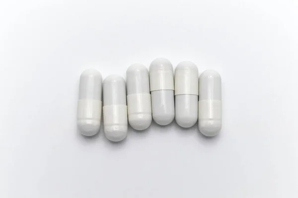 Voorgeschreven Medicijnen Medicijnen Capsules Van Witte Kleur Witte Achtergrond — Stockfoto