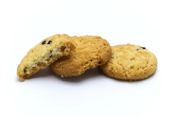 Stack Raisin Cookies Biscuit Flavor Isolated White Background Selective Focus — Stock Photo, Image