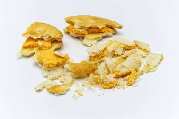샌드위치 크래커 치즈의 비스킷 부스러기는 버터가 맛있는 쿠키를 질문하였다 선택적 — 스톡 사진