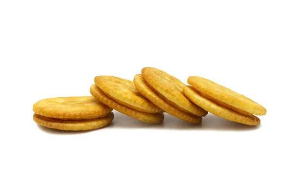 Biscuit Sandwich Cracker Käse Gewürzt Sahne Und Butter Stapelweise Knusprige — Stockfoto