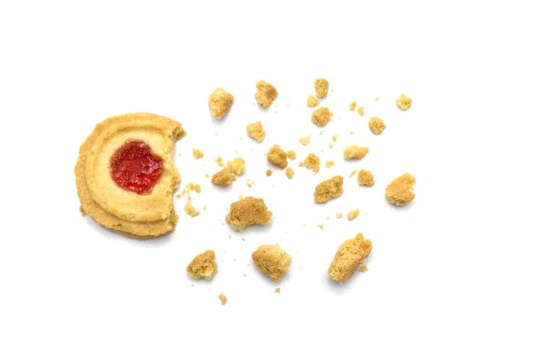 Ciasteczka Masłem Dżemy Truskawkowe Smaku Pęknięcia Okruszki Chrupiące Pyszny Słodki — Zdjęcie stockowe