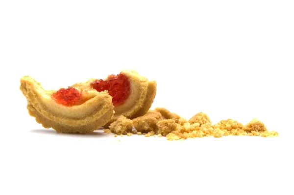 Ciasteczka Masłem Dżemy Truskawkowe Smaku Pęknięcia Okruszki Chrupiące Pyszny Słodki — Zdjęcie stockowe