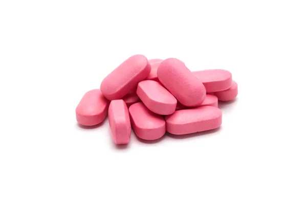 Prescrição Medicamentos Pílulas Medicamentos Comprimidos Cores Rosa Isolados Fundo Branco — Fotografia de Stock