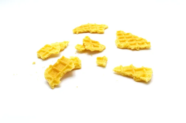 Krümel Von Waffel Knusprigen Buttergeschmack Kekse Isoliert Auf Weißem Hintergrund — Stockfoto