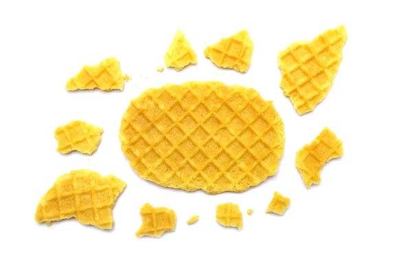 Waffle Crisp Wafer Butter Flavor Biscuits Crumbs Isolated White Background — Stock Photo, Image