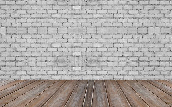 Vintage Holzboden Und Roter Block Wand Hintergrund — Stockfoto