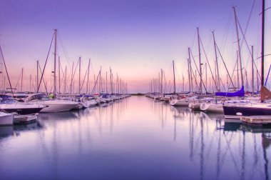 Chicago Navy Pier Dusk teknelerle, Chicago, ABD