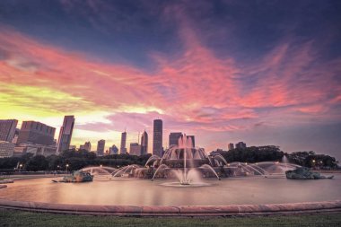 Chicgao Buckingham Çeşmesi günbatımı, Chicago, ABD