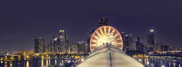 Chicago Skyline Panorama with Big Wheel, Chicago, USA