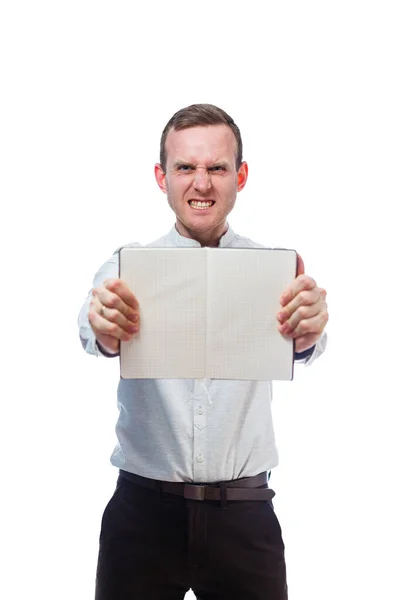 Emotional Portrait Businessman Male Teacher Isolated White Background — Stock Photo, Image