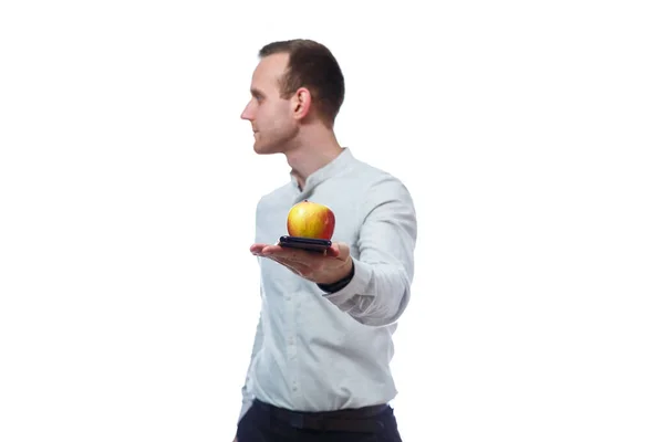 Caucasian Male Businessman Holding Mobile Phone Black Holding Red Yellow — Stock Photo, Image