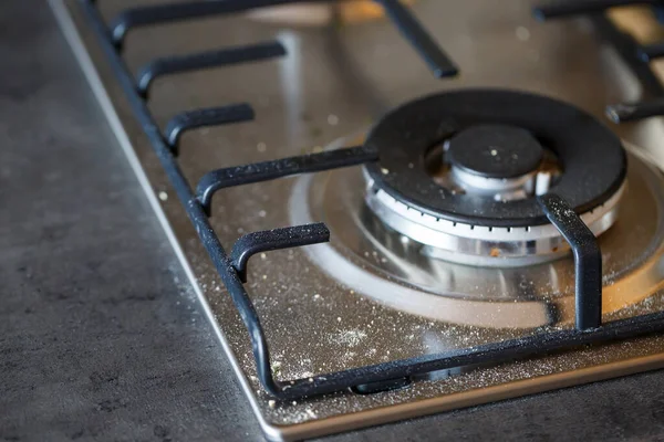 Superfície Gás Aço Sujo Para Cozinhar Após Uso Pelo Cozinheiro — Fotografia de Stock