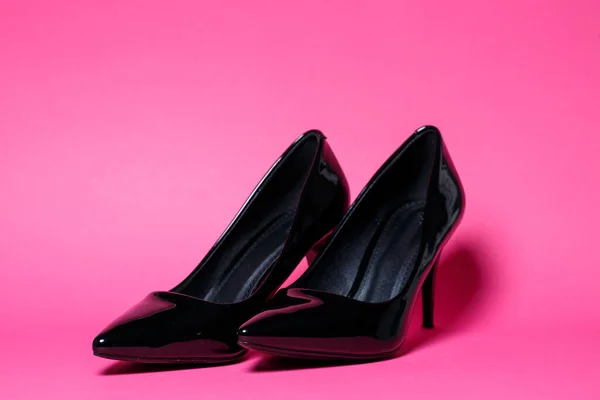 Black Patent Leather Pumps Colored Background Stock Picture