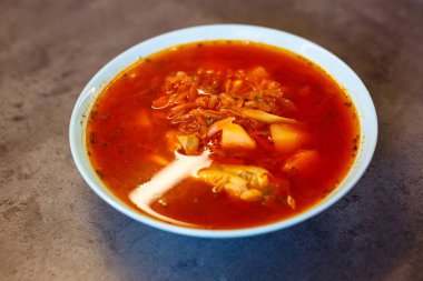 Ukrayna ulusal yemeği klasik kırmızı borsch.