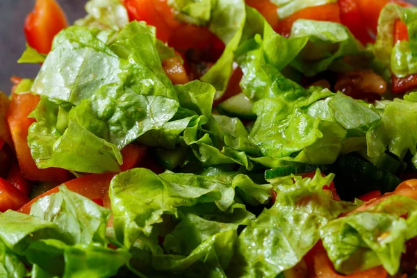 Salada Legumes Frescos Picados Uma Placa Para Uma Menina Vegetariana — Fotografia de Stock