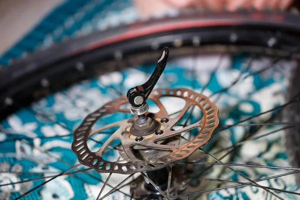 Bicycle disc brake .Rear disc brake on mountain bike . Visit my portfolio to see other photos of bicycle parts