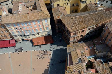 Piazza del Campo Toskana, İtalya'da Siena şehirde havadan görünümü.