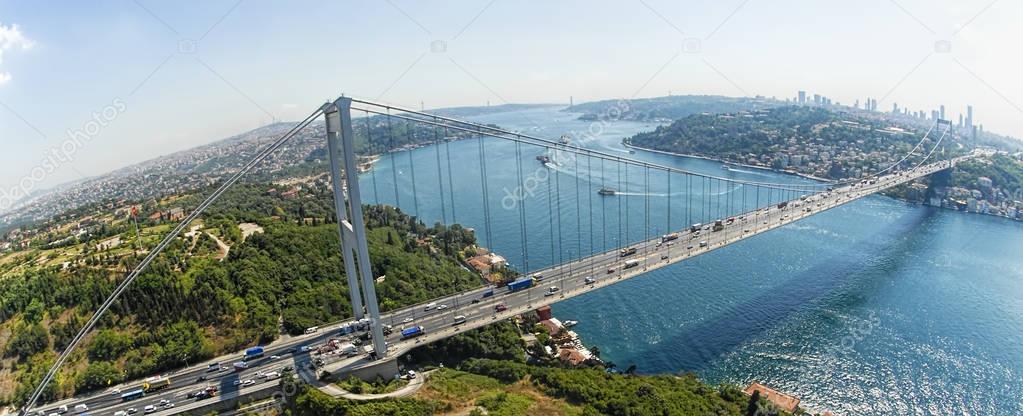 Aerial View of the Bosphorus Bridge in Istanbul