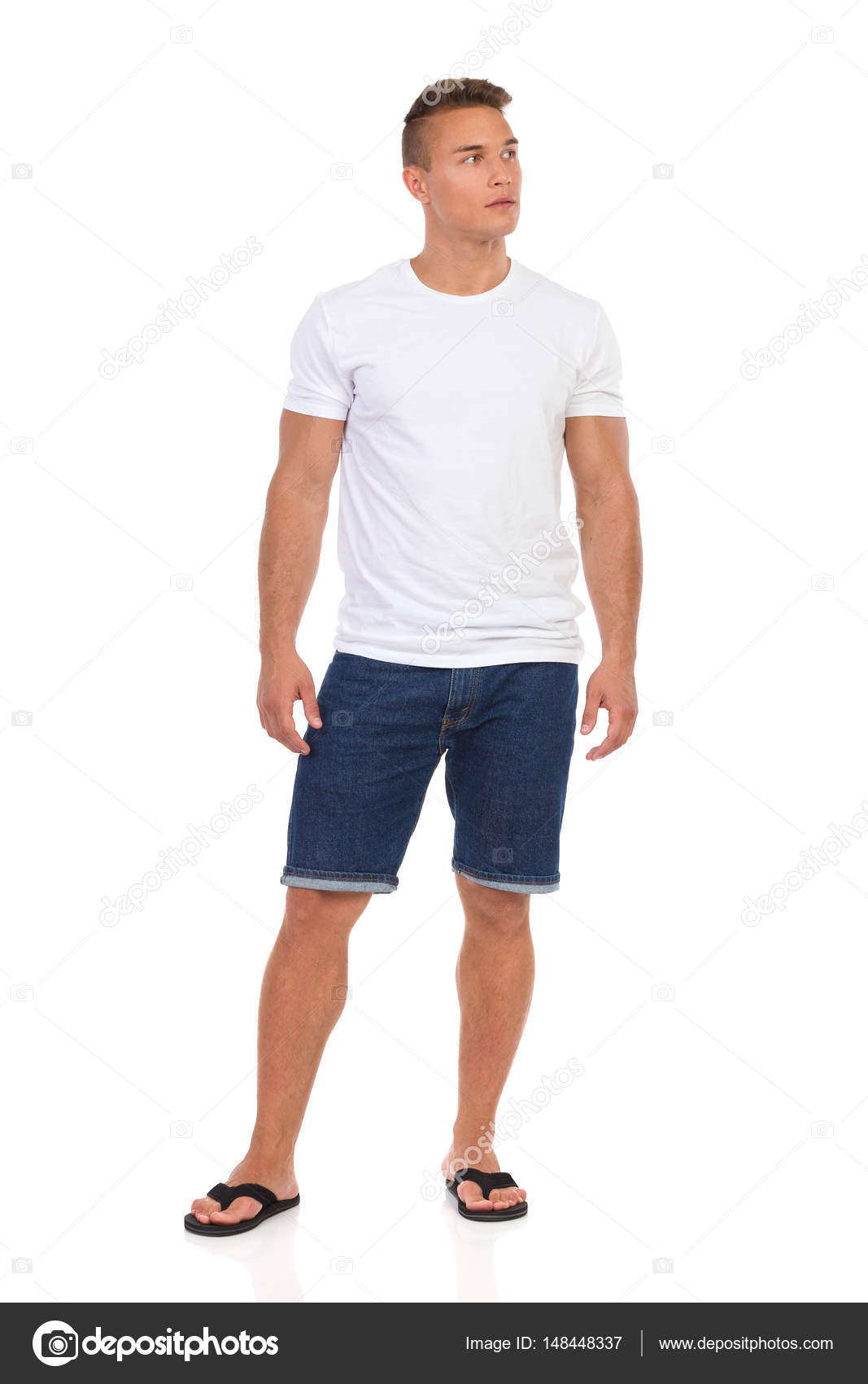 jean shorts and white t shirt