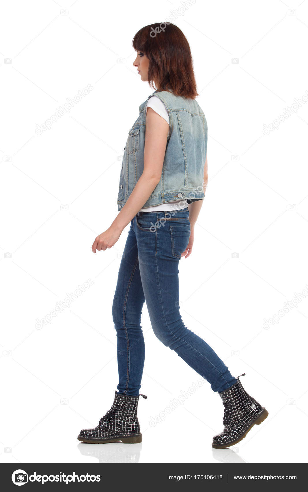 Jeans E Donna Giovane Sta Stivali Maglia Camminando In Neri 6OzOcng
