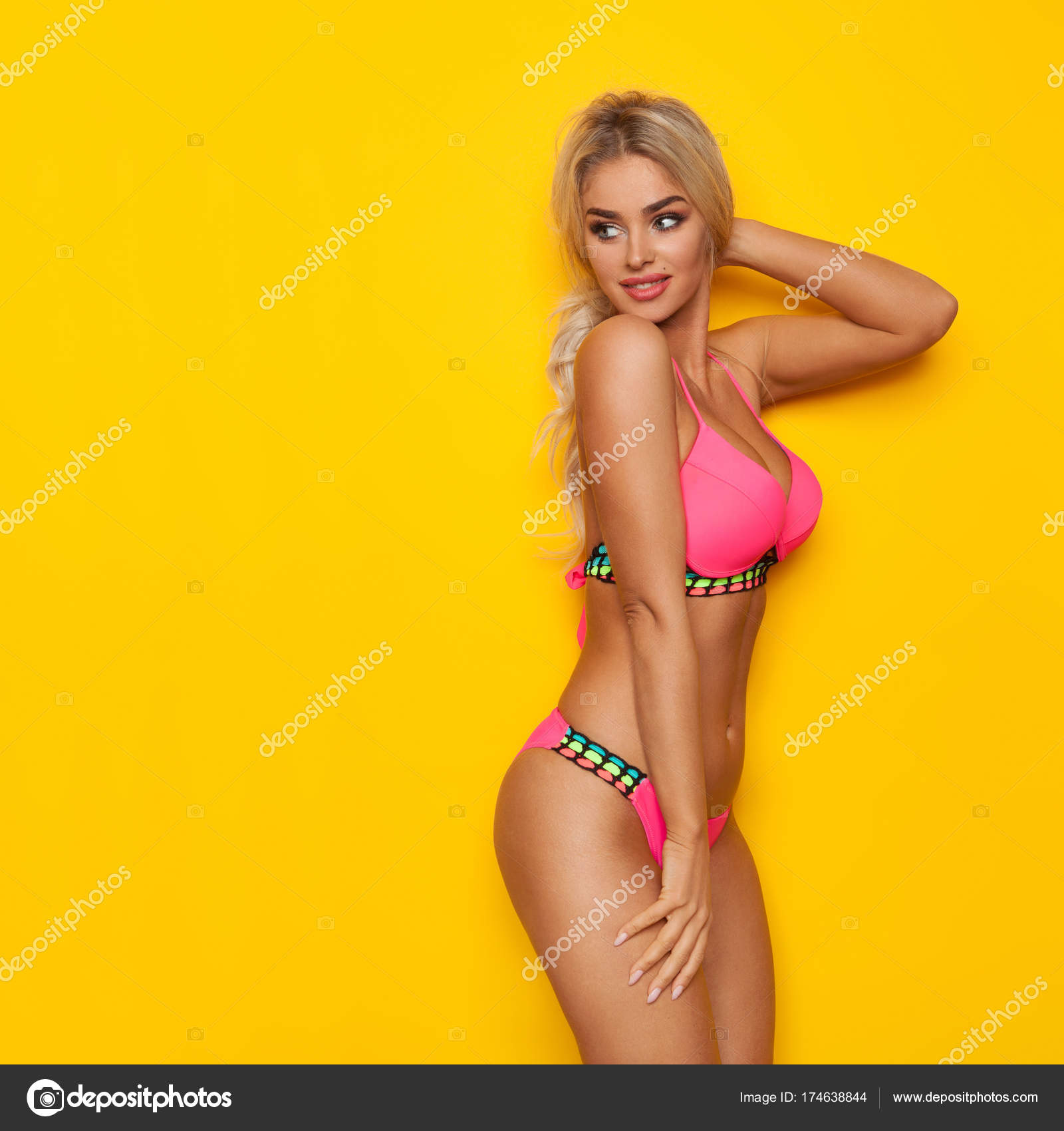 yellow and pink bikini