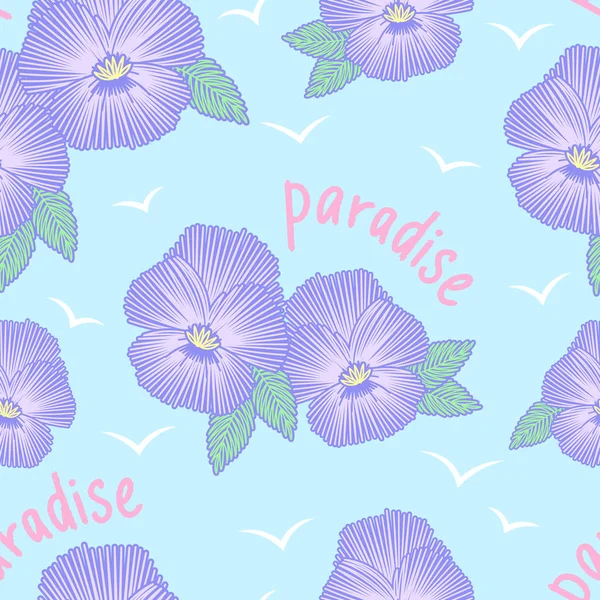 Imitation Stickerei Viola Blume Tropisches Paradies Nahtloses Muster Handzeichnung Lila — Stockvektor