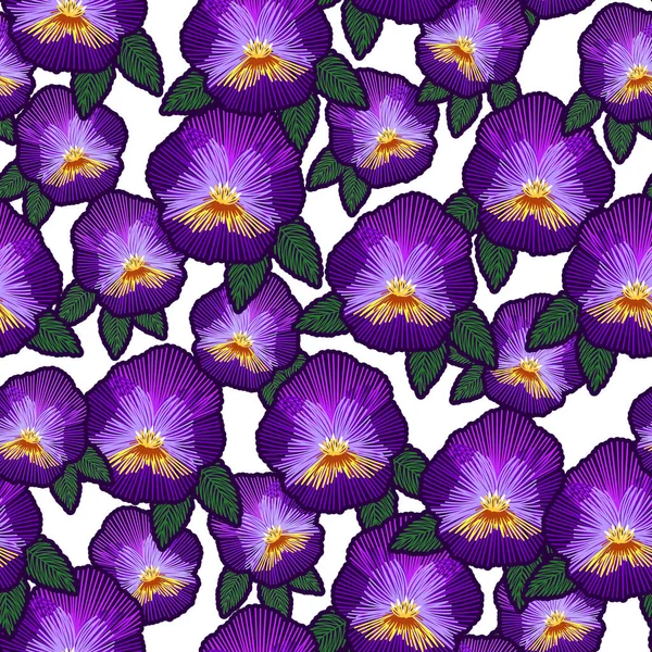 Imitace Výšivka Viola Květ Tropické Bezešvé Vzor Ruční Kreslení Barevné — Stockový vektor