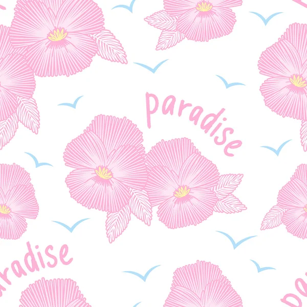 Imitation Stickerei Viola Blume Tropisches Paradies Nahtloses Muster Handzeichnung Rosa — Stockvektor