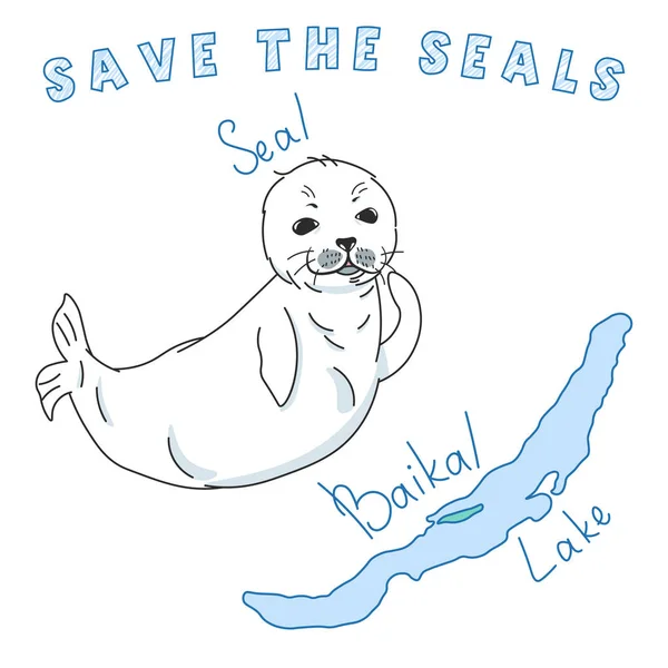 Schattig Bont Zeehond Sla Zegels Slogan Baby Nerpa Baikal Meer — Stockvector