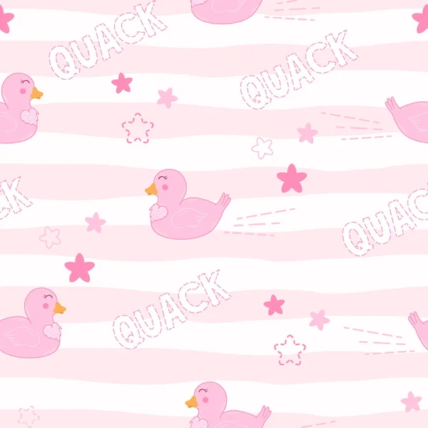 Desenho Desenhos Animados Kawaii Bonito Patos Fundo Rosa Com Estrelas —  Vetores de Stock