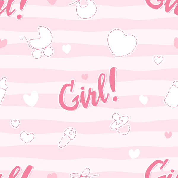 Its Girl Cute Seamless Pattern Pink Background Doodle Elements Newborn — Stock Vector