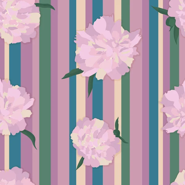 Vintage Nahtlose Muster Mit Abstrakten Blumen Pastellfarbig Auf Mehrfarbigem Streifenhintergrund — Stockvektor