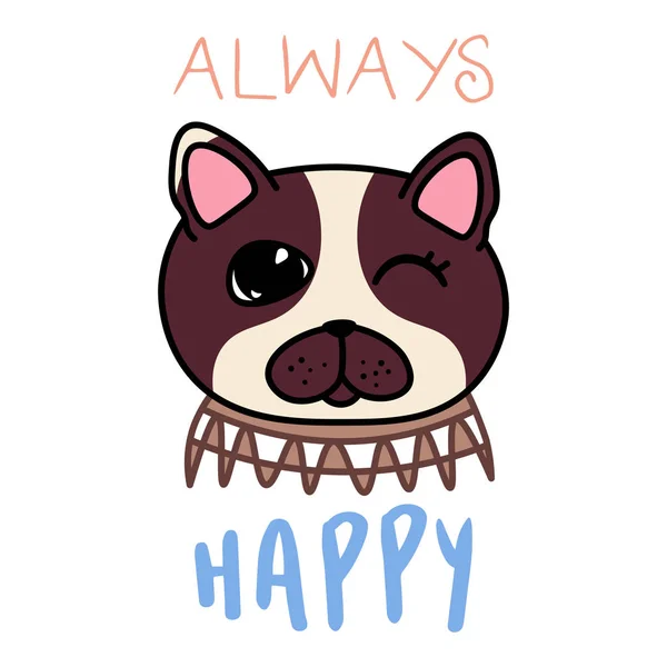 Kawaii Doodle Dog Card Cute Domestic Animal Lovely Cartoon Drawing — 스톡 벡터