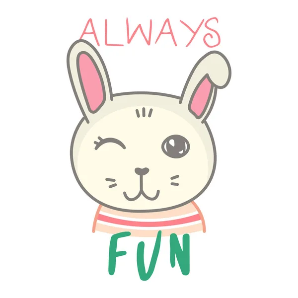 Carte Lapin Doodle Kawaii Animal Domestique Mignon Joli Dessin Animé — Image vectorielle