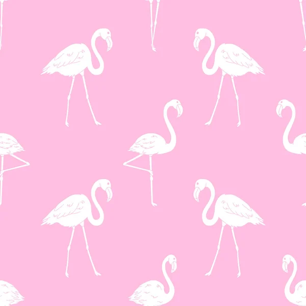 Weiße Cartoon Flamingos Auf Rosa Hintergrund Nahtloses Muster Niedlicher Wilder — Stockvektor