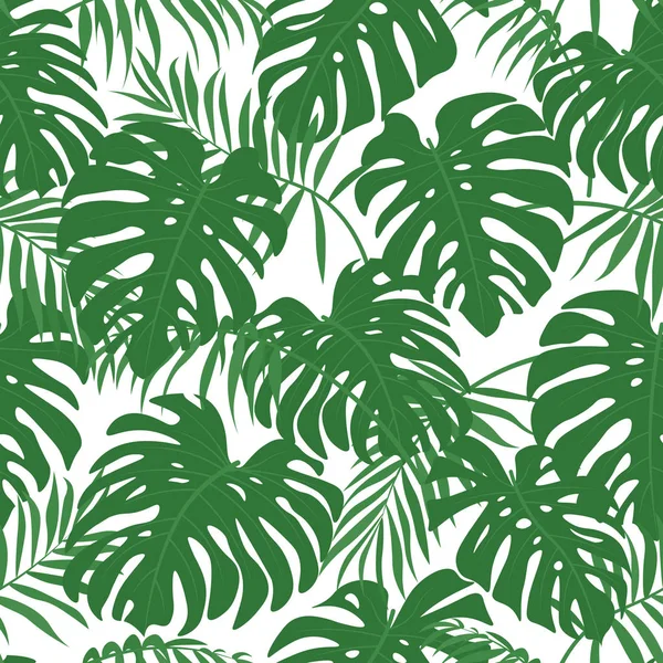 Πράσινα Τροπικά Φύλλα Απρόσκοπτη Μοτίβο Λευκό Φόντο Εξωτική Υφή Χλωρίδας — Διανυσματικό Αρχείο