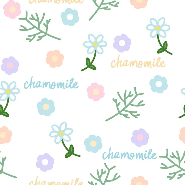 Niedliche Nahtlose Muster Mit Einfachen Blumen Kamille Und Botanischem Thema — Stockvektor