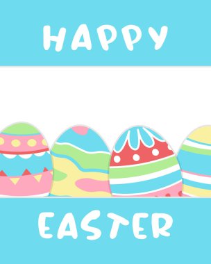 Mutlu Paskalya tebrik kartları, beyaz mavi arkaplanda beyaz renkli yumurtalar, el yazısı, düzenlenebilir vektör illüstrasyonları tatil dekorasyonu, baskı, poster, afiş