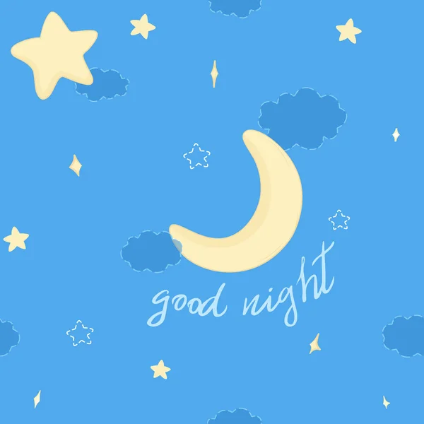 Cute Cartoon Moon Stars Handwritten Slogan Night Sky Background Doodle — Stock Vector