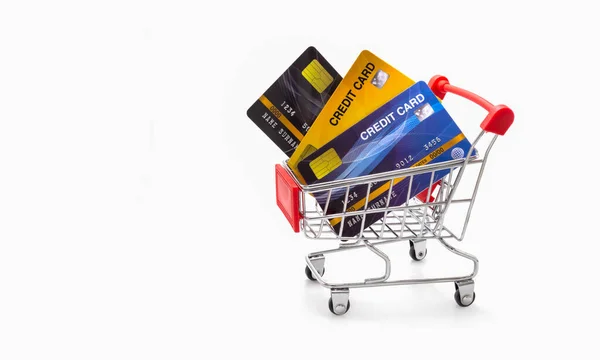 Бізнес Покупка Інтернеті Оплата Гроші Збереження Концепції Кредитних Карток Кошику — стокове фото