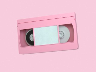 pink video tape cassette 3d rendering minimal style